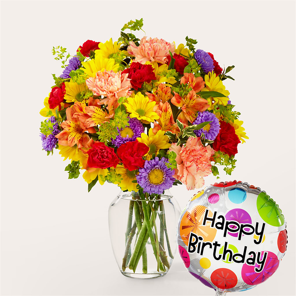 Kaleidoscope Bouquet with Birthday Balloon – Day Dream Bokay Llc, Jonesborough TN