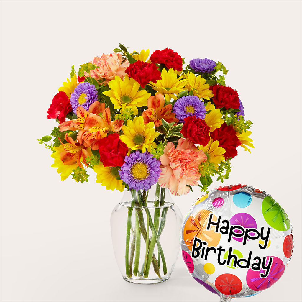 Kaleidoscope Bouquet with Birthday Balloon – Day Dream Bokay Llc, Jonesborough TN